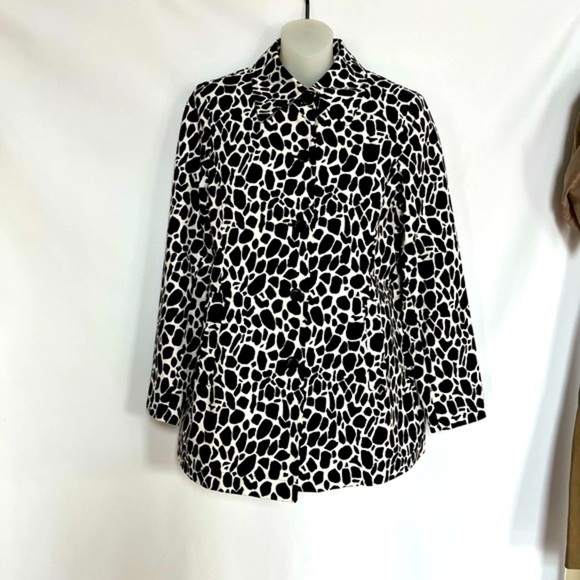 Jones New York Giraffe Print Stretch Lined Cotton White / Black Jacket Size‎ M - Picture 10 of 12